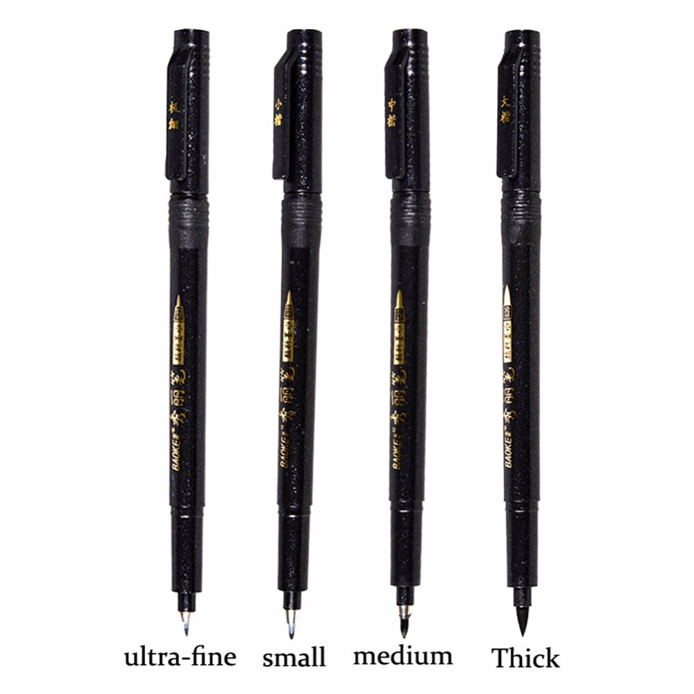 4 pcs/Lot stylo pinceau calligraphie encre permanente noire remplissage répété epais moyen petit Ultra feutre Caligrafia Pluma Caligrafia