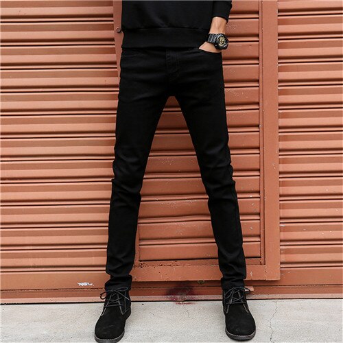 Skinny jeans herr klassiska manliga elastiska raka svarta jeansbyxor slim fit stretch jeans: 34
