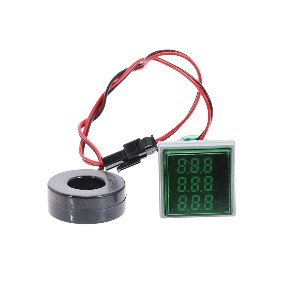Mini digital voltmeter amperemeter 22mm kvadrat  ac 50-500v 0-100a 0-99hz amp volt hertz spændingstester meter led pilot lampe lys