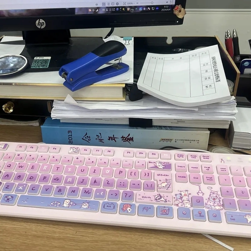 Cat K190 Membrane Keyboard 104 Keys Wireless Bluetooth Wired Silent Waterproof Cute Cartoon Theme Female Office High Aesthetics