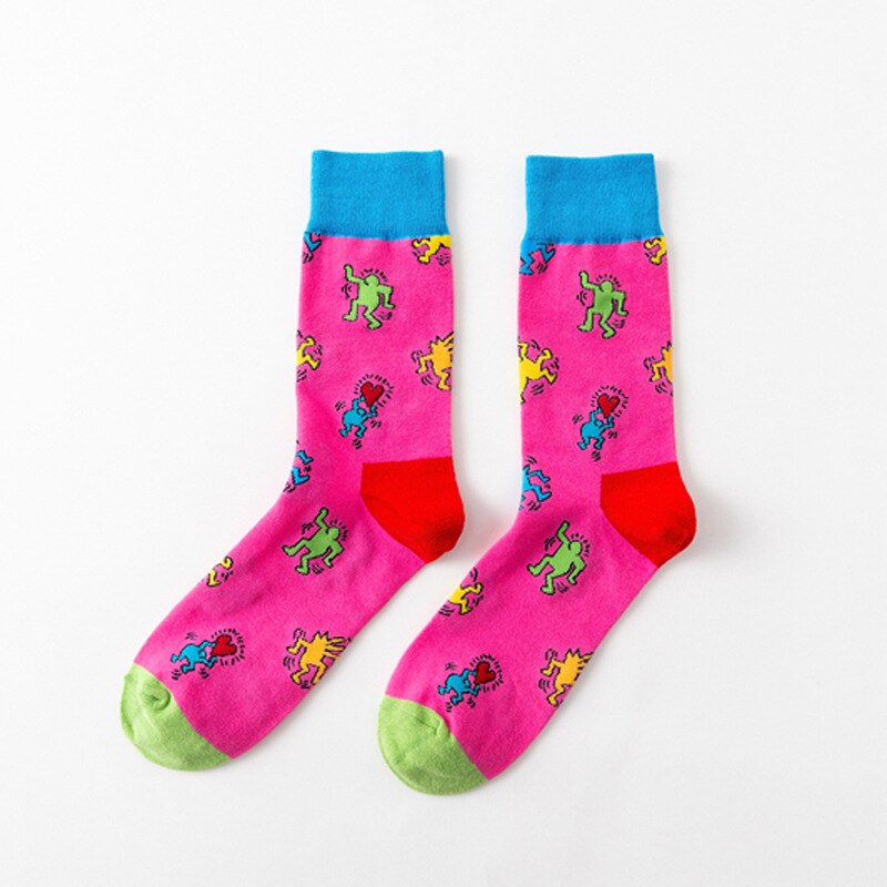 Eksplosjon sokker sau blader eggeskall kanin blader fjær primitiv ape ape lyn abstrakt Doodle bomullssokk jente: 007