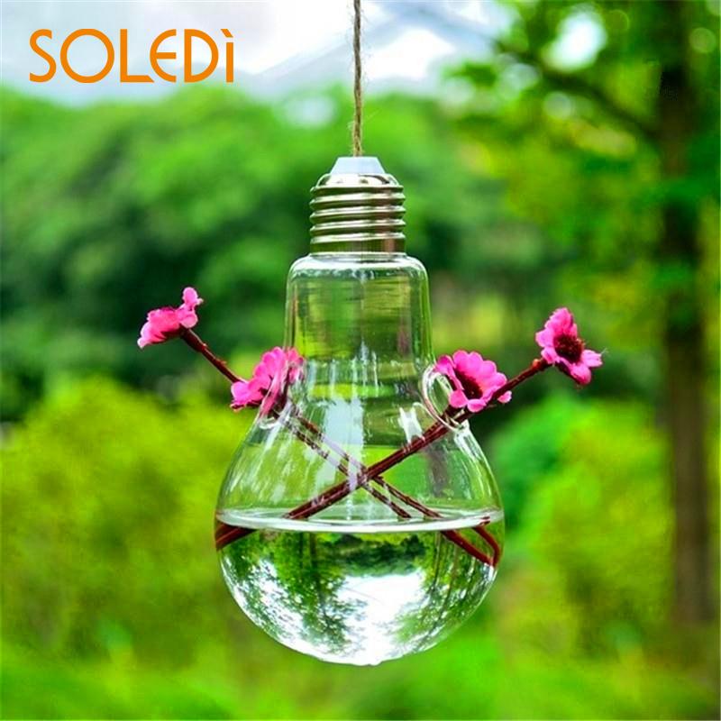 Clear Light Bulb Shape Glass Hanging Vase Bottle Terrarium Plant DIY Wedding Decor Hanging Flower Vase Garden Plant Pot Decor