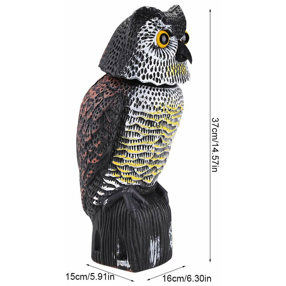 Realistic Bird Scarer Rotating Head Sound Owl Prowler Decoy Protection Repellent Pest Control Scarecrow Garden Yard Move Decor