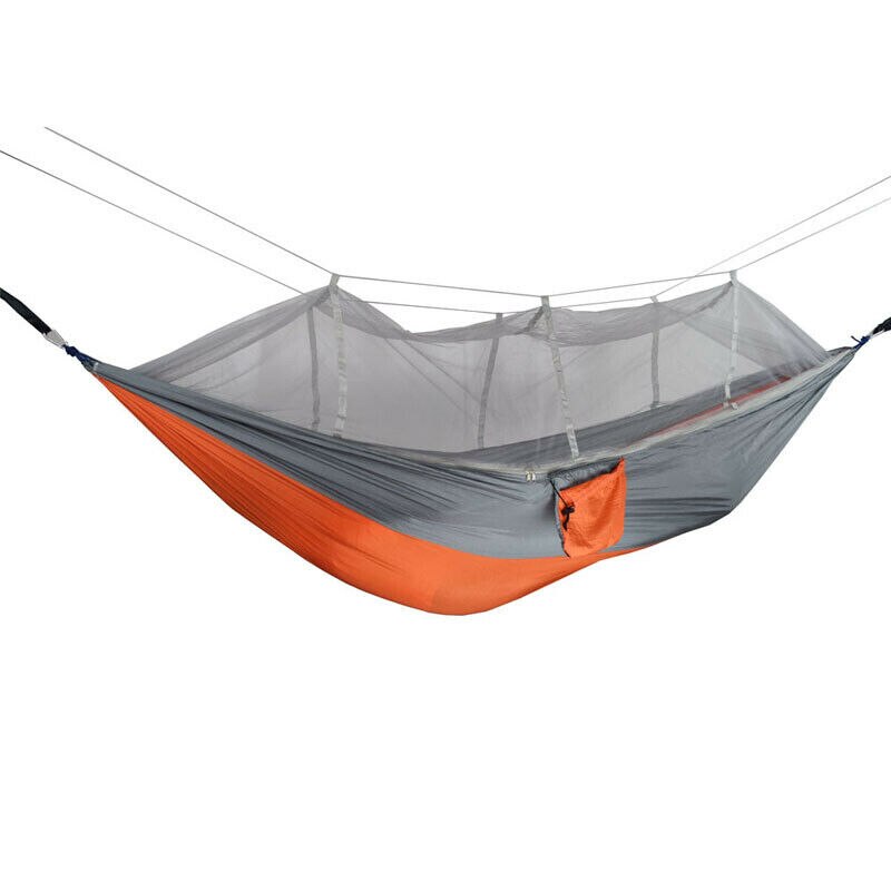 Portable Double Hammock with Mosquito Net for Outdoor Camping Traveling: Orange Gray
