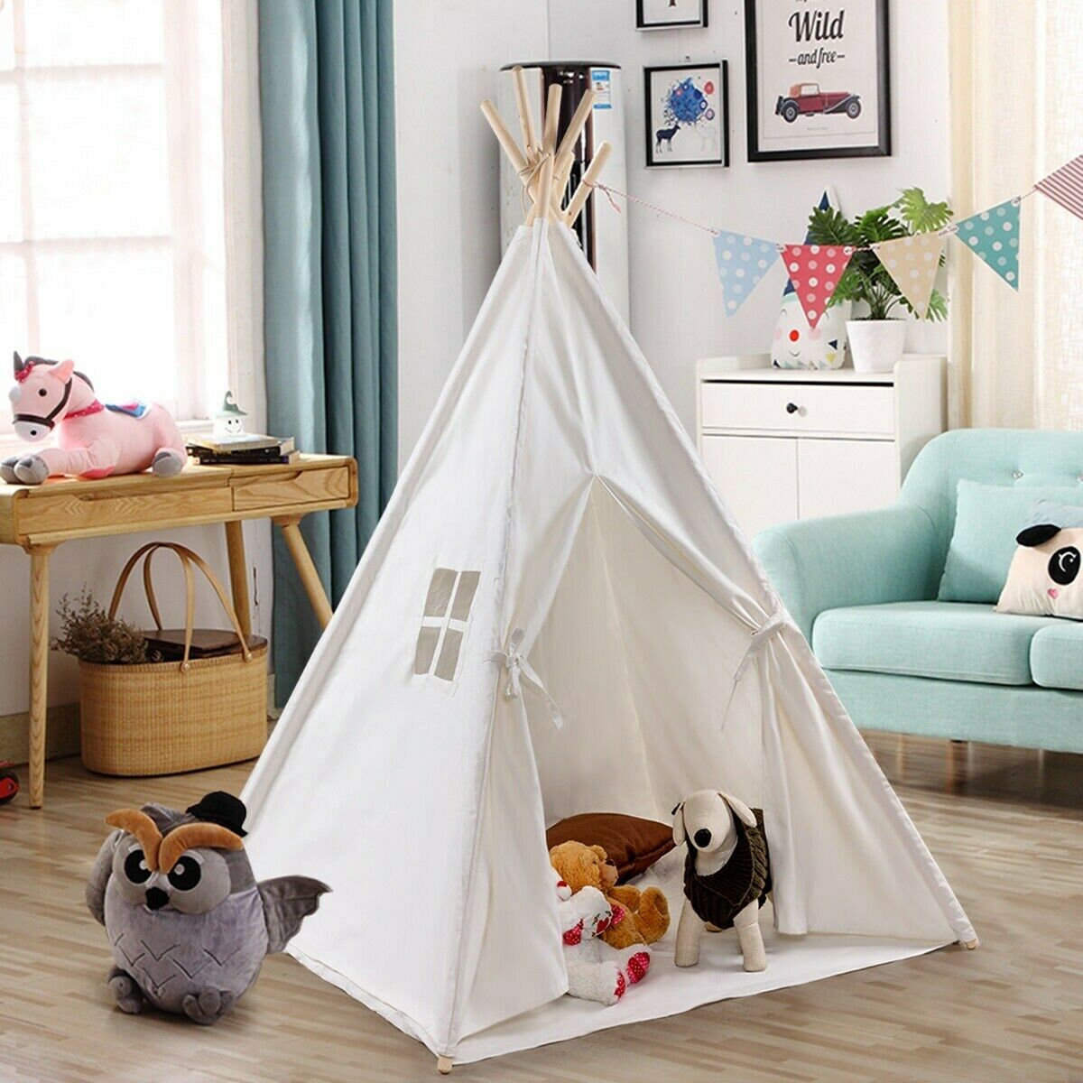 Baby Draagbare Wigwam Canva Driehoek Tipi Vouwen Indoor Kinderen Tent Teepee Originele Driehoek Indian Kid Tent Little Speelhuis