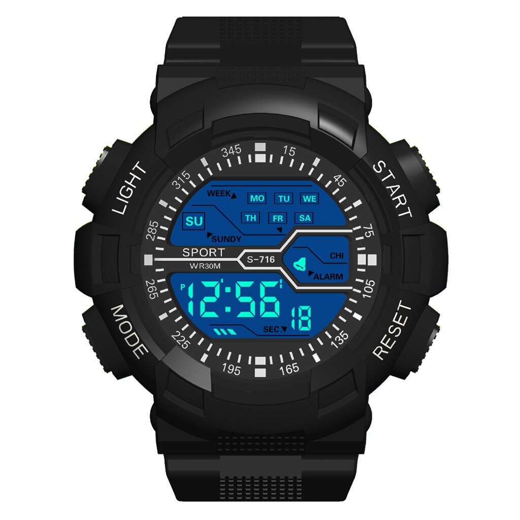 Mode Mannen Sport Elektronische Digitale Horloge Groot Scherm Sport Horloge Voor Man Multifunctionele Outdoor Waterdichte Horloge: Black