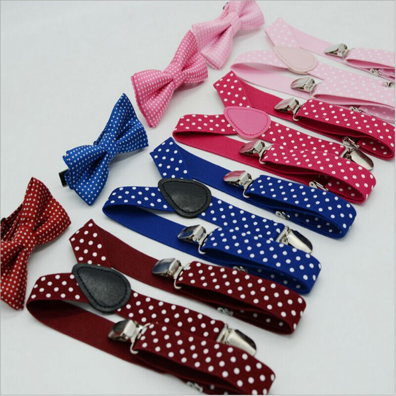 Kids Baby Boy Meisjes Jarretel en Vlinderdas Sets Kinderen Formele Party Bow Tie + Jarretel Polka Dot 2 Stuks combo Set Lot