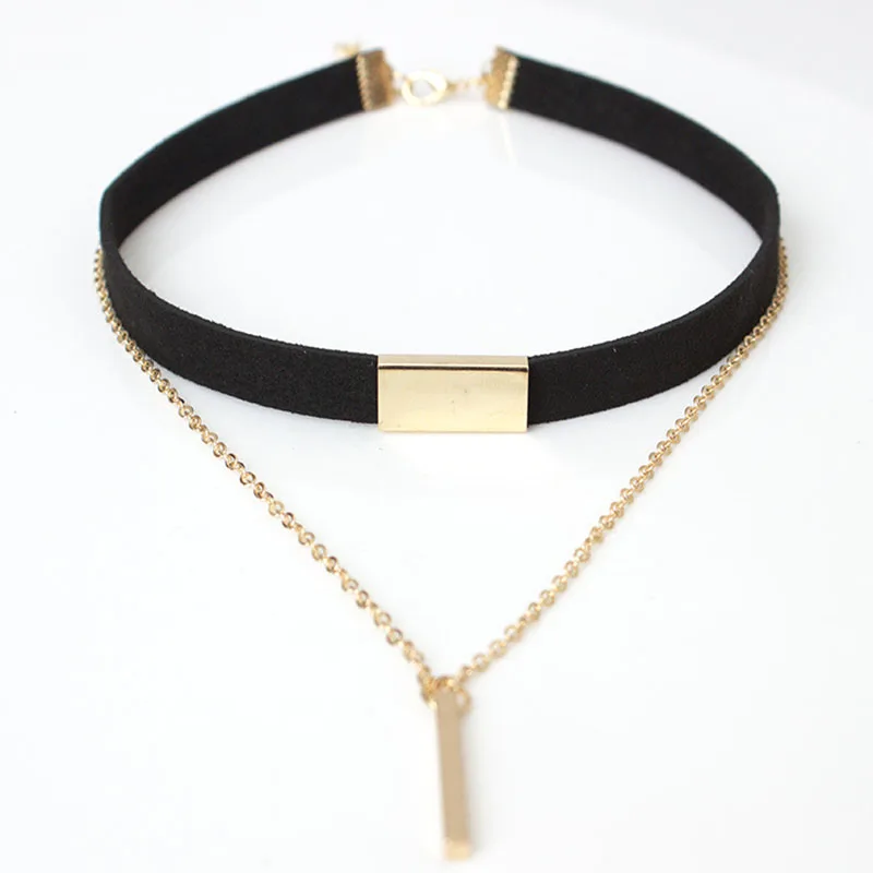 Black Velvet Choker Necklace Strip Rope Chain Bar Square Tube Chocker Women Collar Mujer Collier Femme Ras Du Cou: Light Yellow Gold Color
