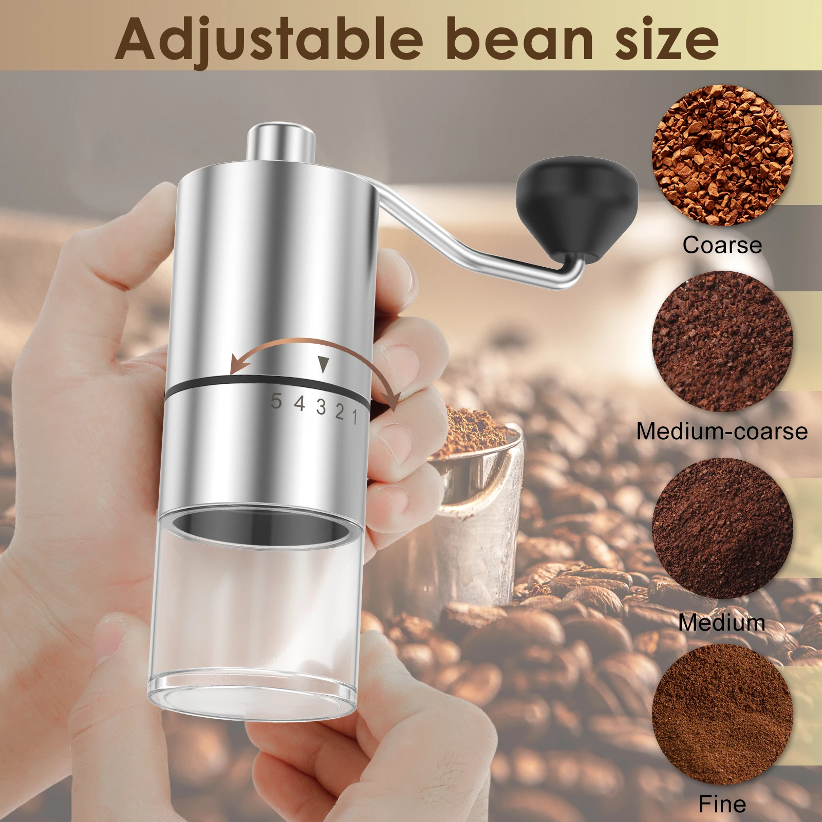 Manual Coffee Grinder, Stainless Steel Conical Burr Portable Mill for Espresso to French Press Coffee Hand Grinder