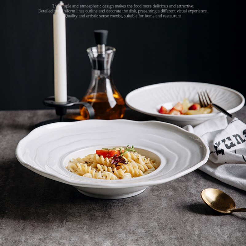 Simple White Ceramic Plate Straw Hat Plate Flying Saucer Plate Pasta Plate Western-style Soup Plate Restaurant Hotel Commercial