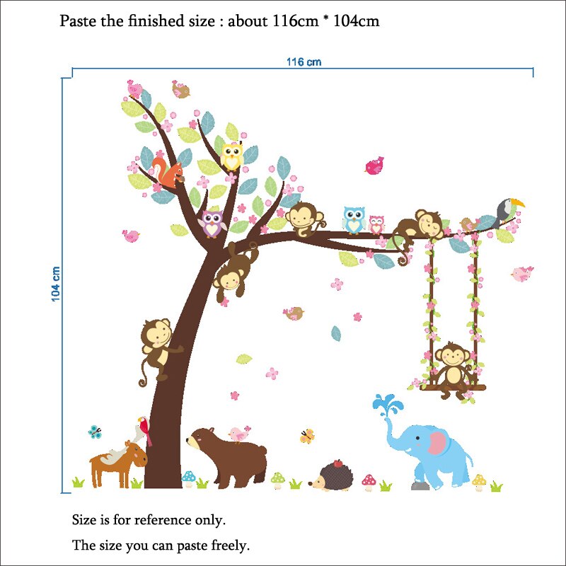 Bos Dieren Muursticker Aap Beer Boom Voor Kinderkamer Kinderen Muurtattoo Nursery Slaapkamer Decor Poster Muurschildering Stickers