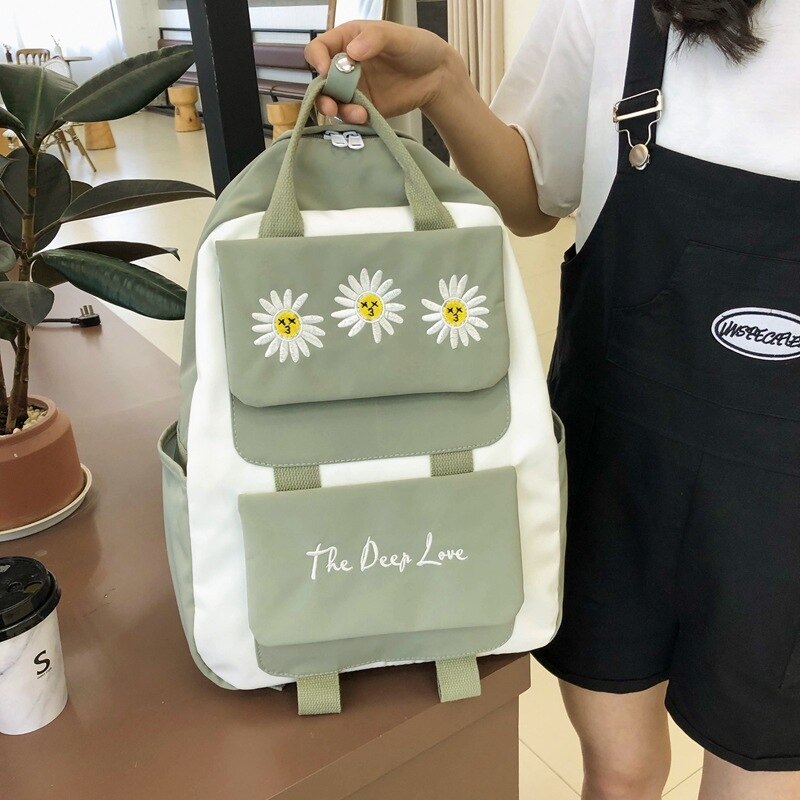 Kleine Daisy Borduurwerk Korea Packpacks Japan Bloem Junior College Hoge Tiener Schooltassen Eenvoudige Boekentas Mochilas Mujer