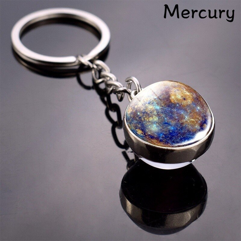 Lua chaveiro sistema solar de metal pingente terra marte saturno duplo-face bola de vidro chaveiro acessórios moda jóias presente: Mercury