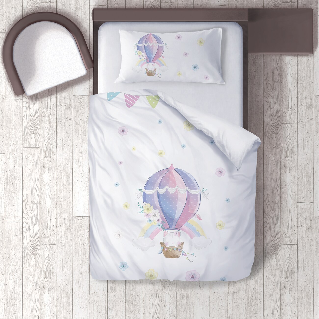Bettbezug-einstellen Bettwäsche einstellen Kissen fallen für Baby und freundlicher Zimmer 3D Gedruckt Weiß Ballon Regenbogen Modell 260