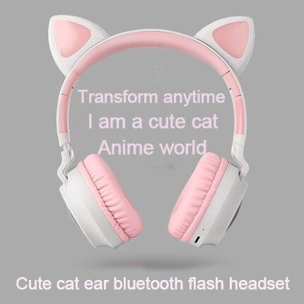 Söpö led kissan korva bluetooth langattomat kuulokkeet taitettavat cosplay kissan kuulokkeet pelikuulokkeet musiikille kuulokkeet mikrofoneilla: Harmaa pinkki ilman laatikkoa