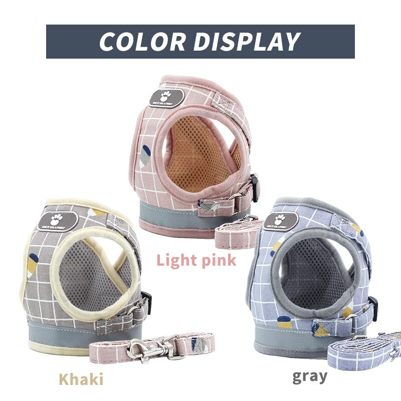 Dog Harness with Leash Adjustable Vest Walking Supplies Soft Breathable Plaid Collar Pet Accessories for Small Medidum Large Dog