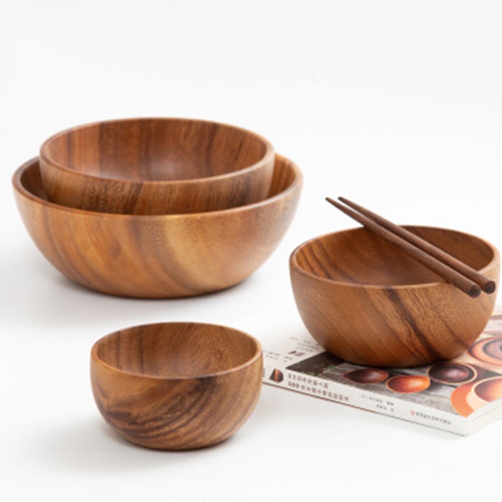 Japanese Style Wooden Bowl Natural Wood Bowl Tableware For Kitchen Item Utensils Good Product Dining food Home Dinnerware