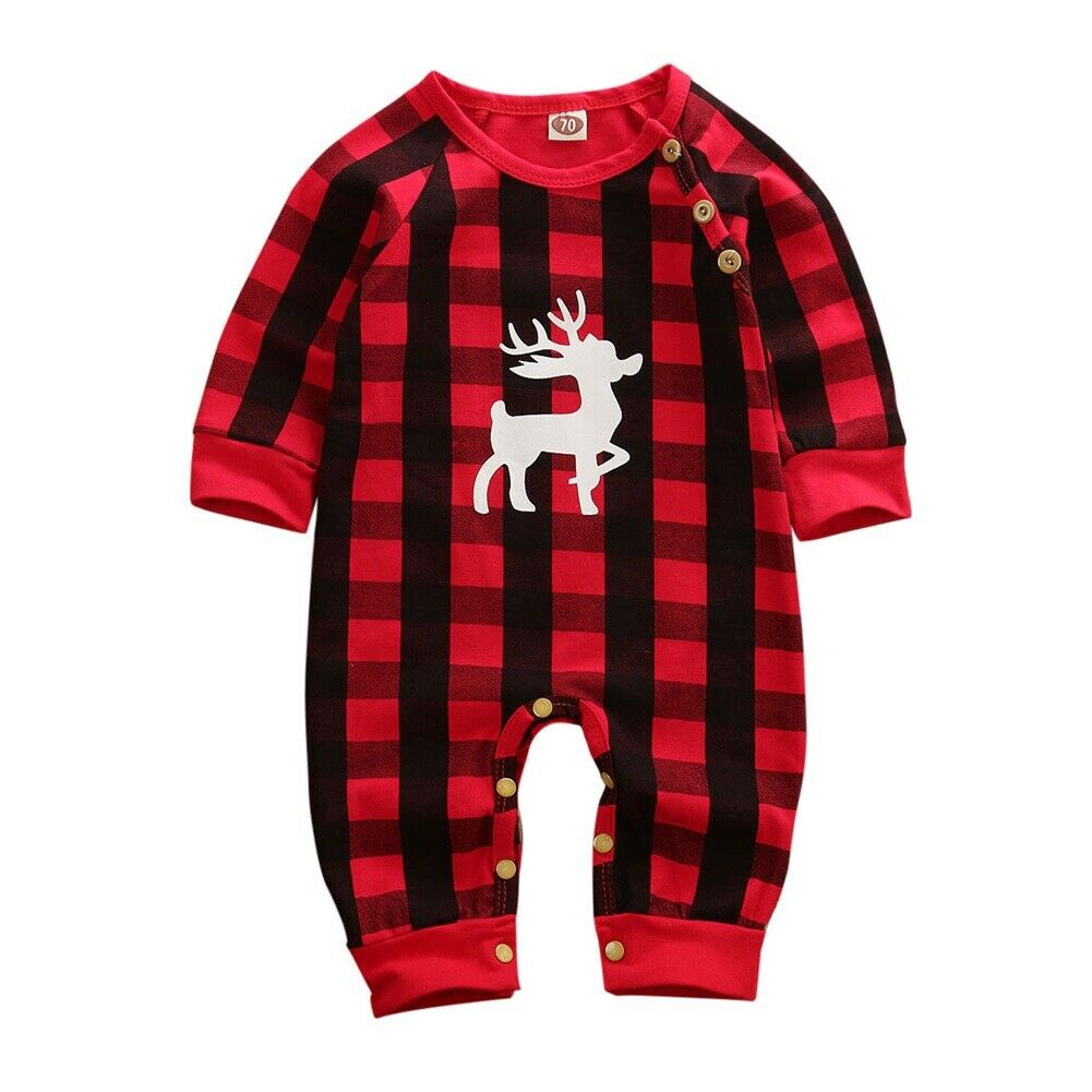 Herfst Herfst Kerst Baby Baby Jongen Meisje Plaid Check Romper Tops Broek Kinderen Outfit Xmas Kleding: A / 18m