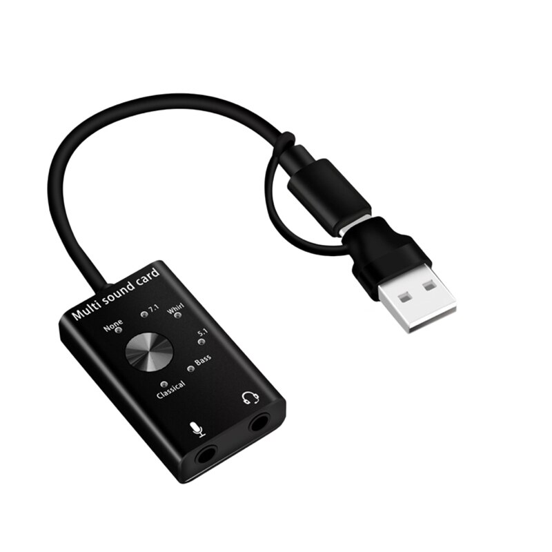 Draagbare usb 7.1- geluidskaart, externe usb-naar-oortelefoon-/microfooninterface-geluidskaart voor windows/mac/linux