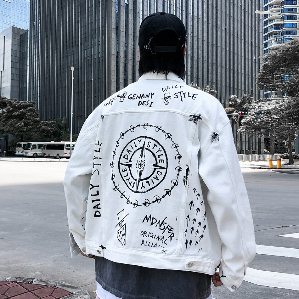 Veste en Denim pour homme, veste originale en jean avec lettres imprimé grande taille 2XL, Harajuku