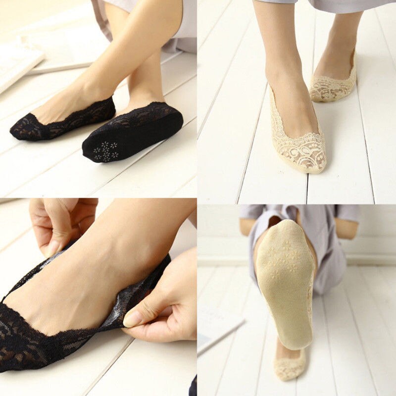 5Pairs Lot Ladies Women Girls Invisible Footsies Lace Sock Slipper Shoe Liner Trainer Ballerina Socks