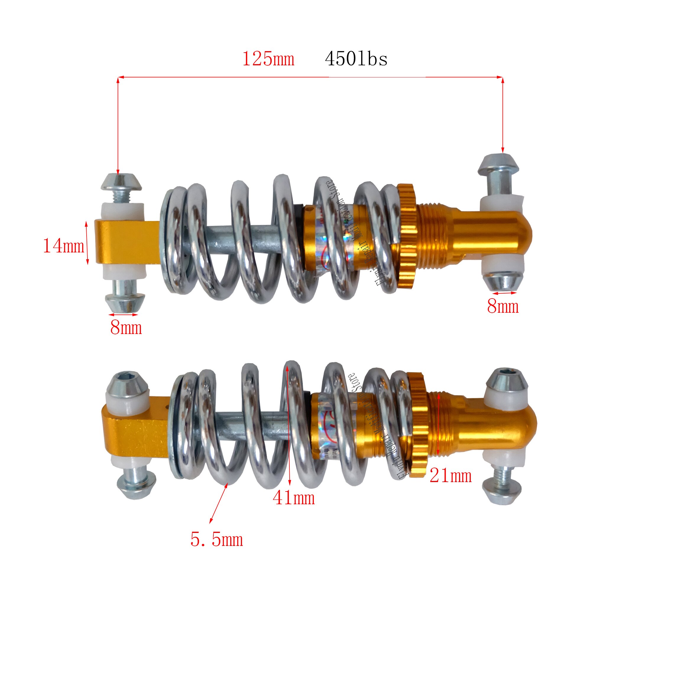 125mm 750 lbs foran bak støtdemper fjær for elektrisk sykkel scooter, e sykkel fjær 8mm bak støtdemper universal