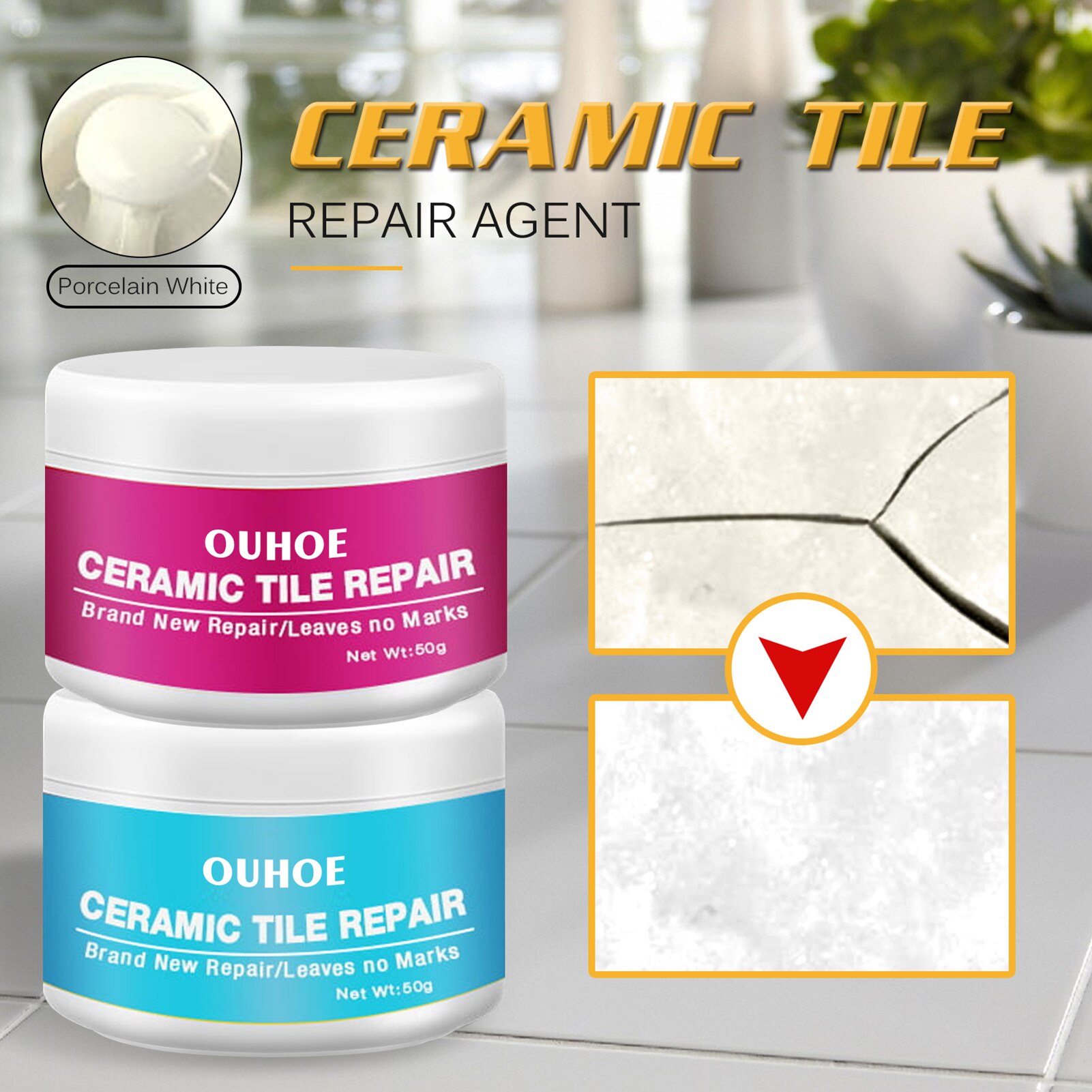 Ceramic Tile Repair Agent Ceramic Paste Floor Tile Adhesive Bathroom Closestool Marble Pit Glazed Fix Repair Paste: Ivory White
