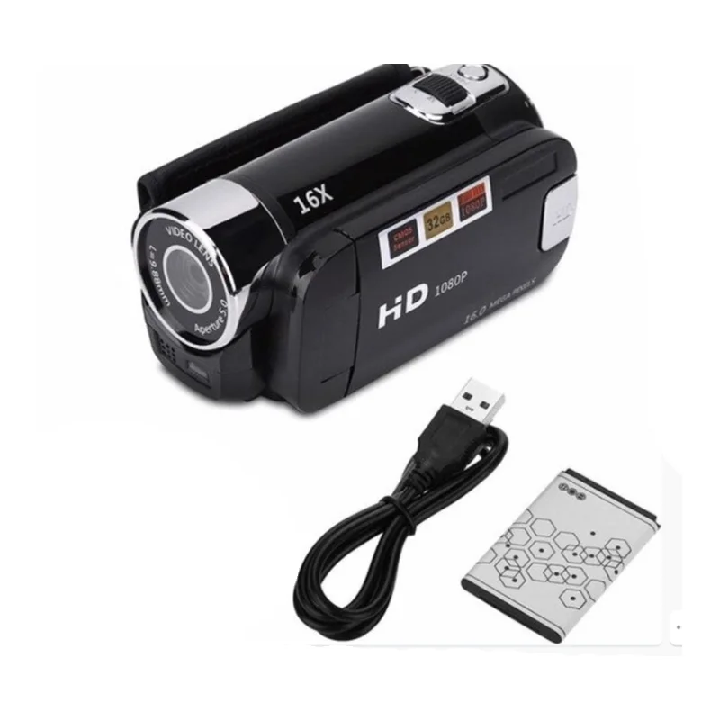 16MP HD Digital Camera 1080P Full HD Digital Video Camcorder 270 degree Rotation Screen 16X Night Vision Zoom Shooting Cam: black / Bundle4
