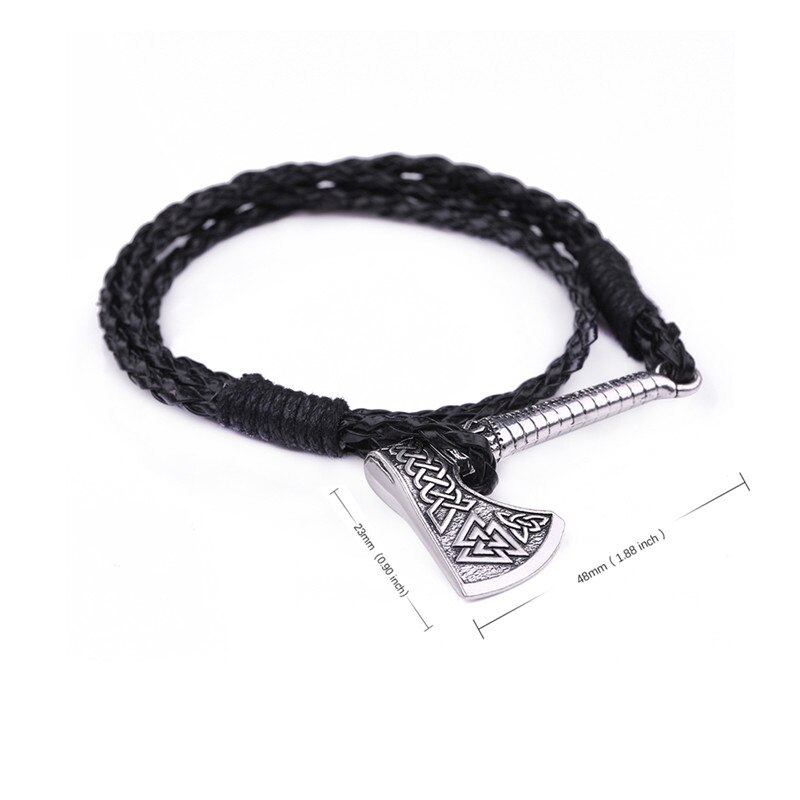 Dawapara Viking Valknut Rune Aligiz irlandais trinité symbole hache breloque Bracelet en cuir de saint valentin: Style 2 Silver