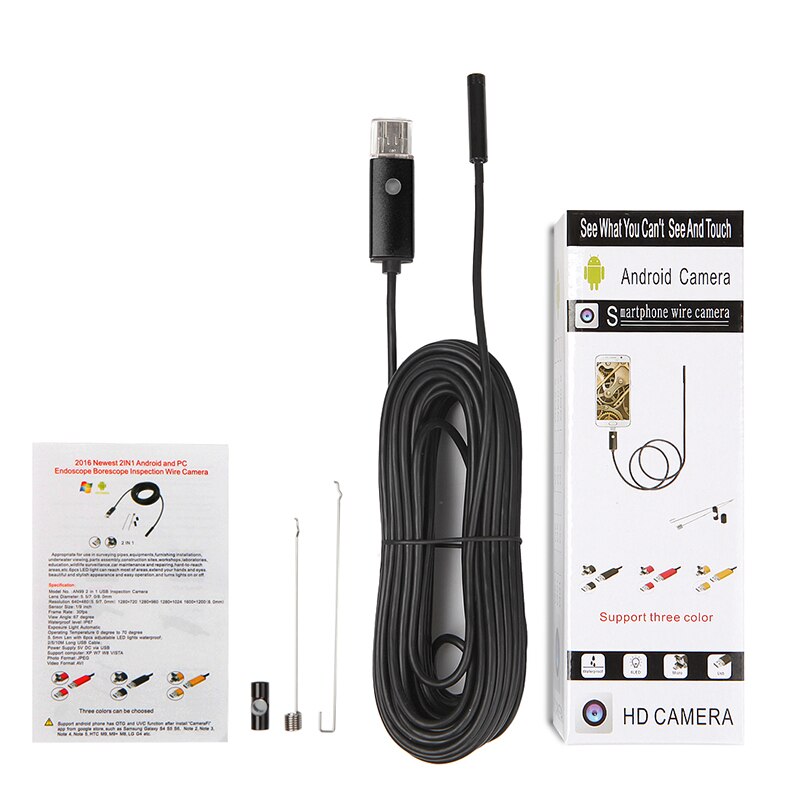 8mm Lens 5M 2 in 1 Mini USB Endoscope for Android Phones Borescope Tube Inspection Camera 6 LEDS Web Camera for PC
