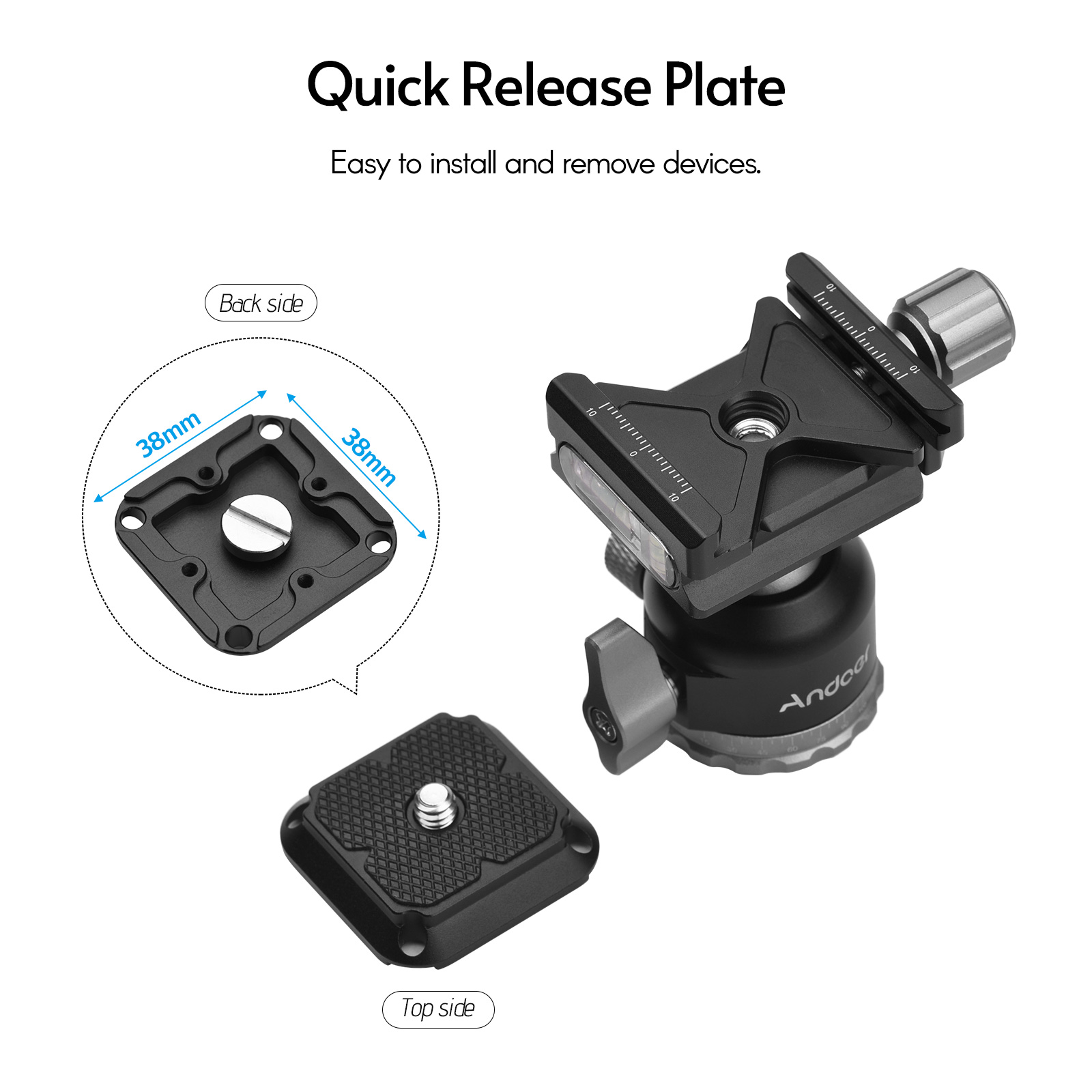 Andoer Compact Panorama Balhoofd Statief Mount Adapter Balhoofd Qr Plate 1/4 "Schroef Aluminium Cnc Bewerking 5Kg payload