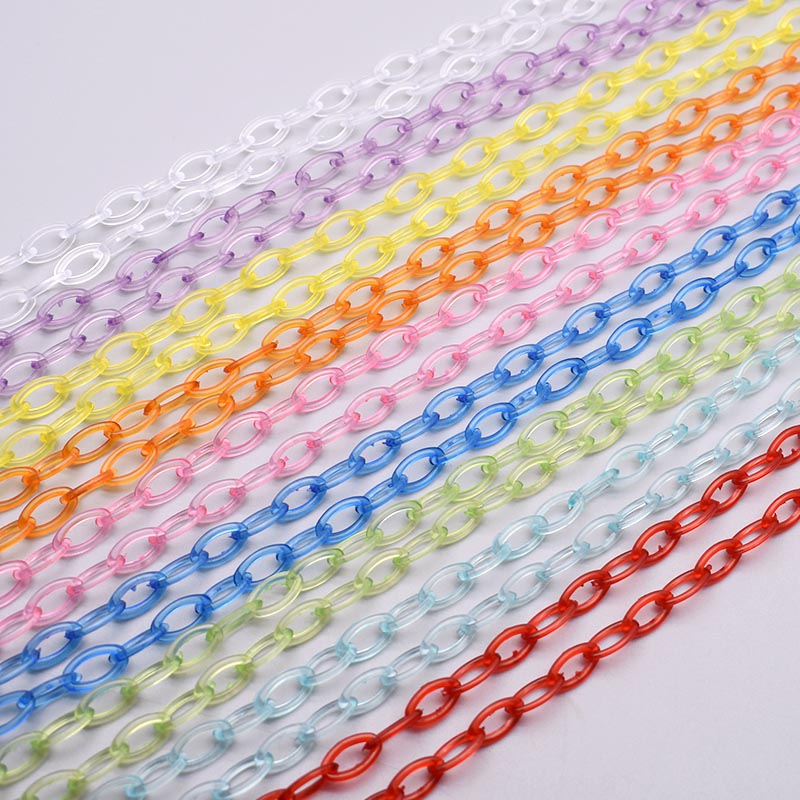 Cadeia Link acrílico transparente para fazer jóias, lagosta fecho correntes, achados links, óculos, 50cm de comprimento, 10 pcs, 50pcs
