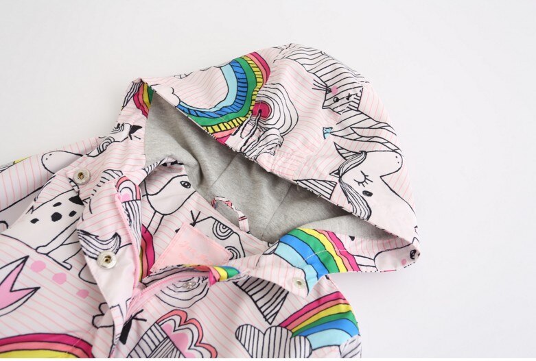 Baby Spring and Autumn Children's Wear European and American Girls Zipper Jacket Rainbow Print Windbreaker Hooded Jacke