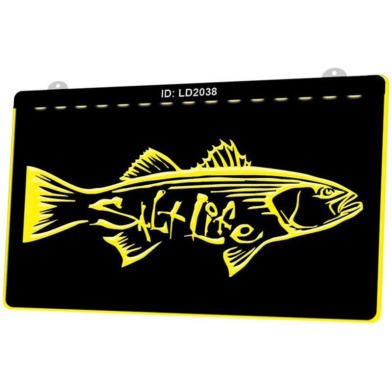 LD2038 Salf Life Fish 3D Engraving LED Light Sign Multiple Color Free Retail