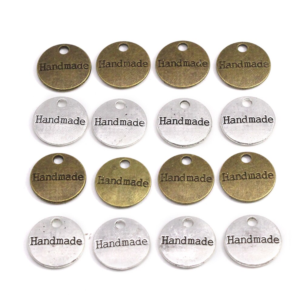 Sliver Brons Ronde Metalen Tags Handgemaakte Labels 14*14Mm Legering Naaien Labels Voor Ketting Armband Mode-sieraden Bevindingen 10Pcs