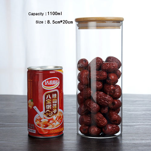 Multi-specifikation glas opbevaring flasker krukker med bambus låg te kaffebønner slik krukke glas boks beholder køkken kan: 1100ml 8.5 x 20cm