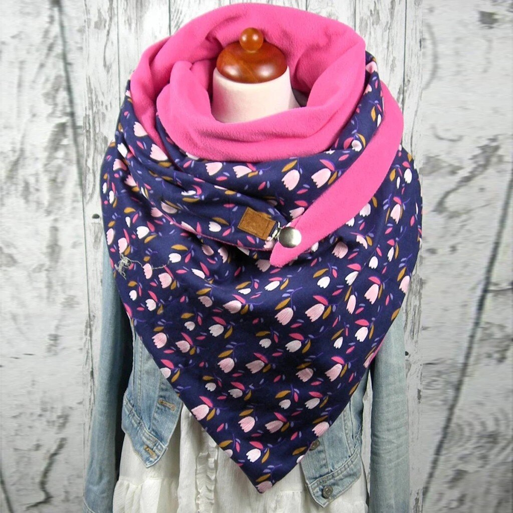 40#Women Warm Scarves Printing Button Soft Wrap Casual Shawls Women Malaysia Cotton Thermal Scarf Chaqueta Pelo