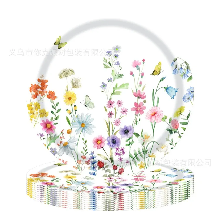 8Guests Spring Flower Disposabel Tableware Flying Butterfly Paper Plates Napkin Cups Happy Girls Birthday Party Decors