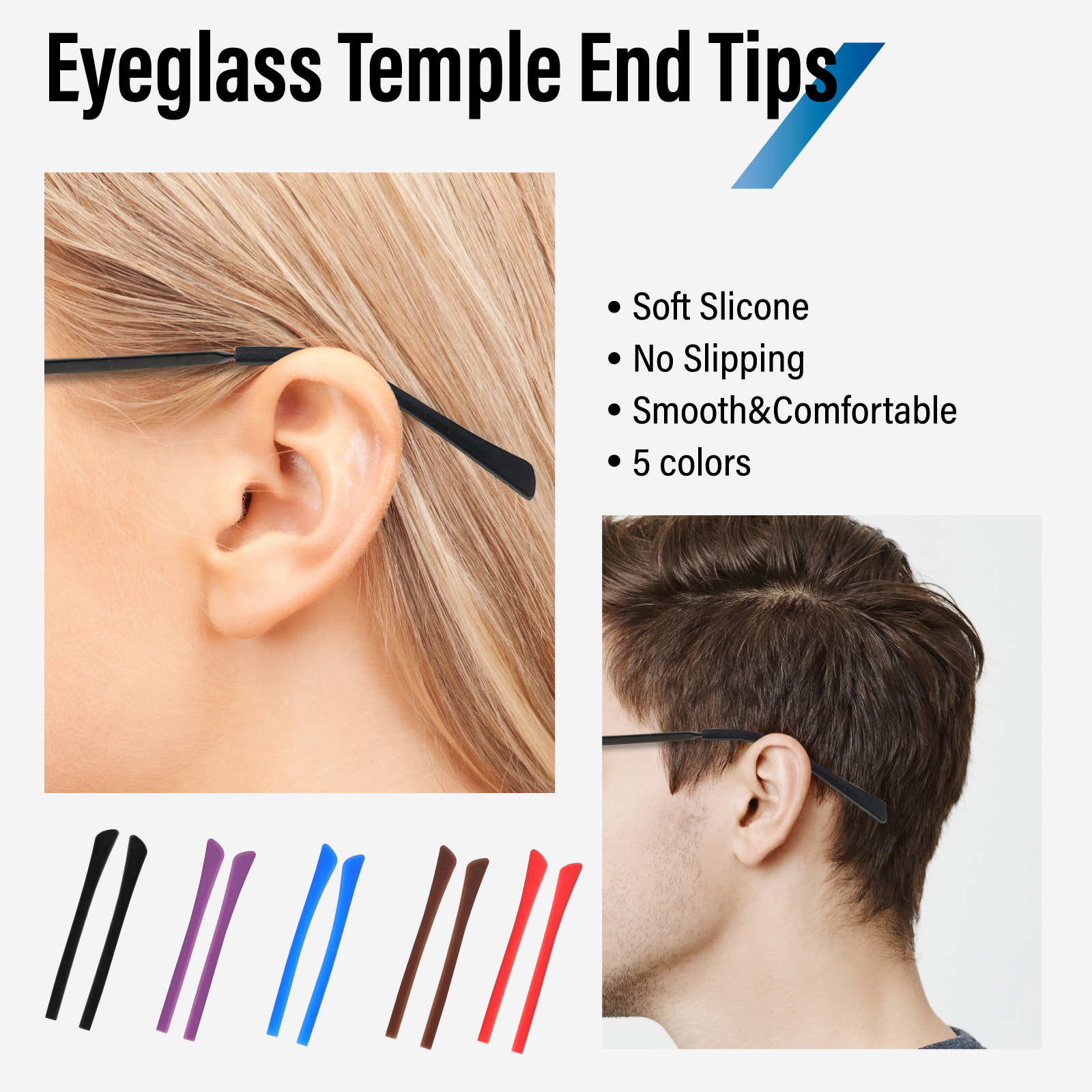 Embouts de lunettes en silicone souple, poignées d'oreille, 5 documents, trou carré, magasin de lunettes, hôpital, 50 paires