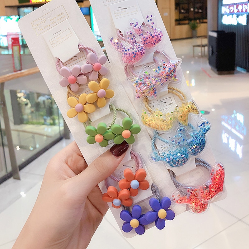 10 Stks/set Baby Meisje Kids Hoofddeksels Leuke Cartoon Fruit Dier Elastische Haarbanden Hoepel Hoofd Touw Paardenstaart Houder Haaraccessoires