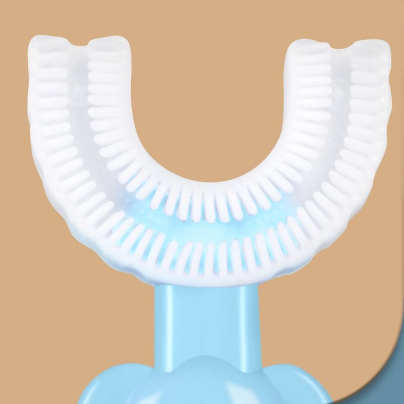 Cabeça macia da escova de dentes do silicone do produto comestível em forma de u das crianças, design oral da limpeza dos dentes de 360 ° para crianças e crianças