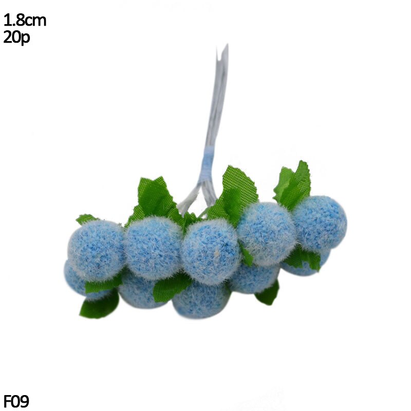 Mini blandet blå kunstige planter blomster kirsebær støvdrager bær buket kasse diy krans jul bryllupsfest deco forsyninger: F09