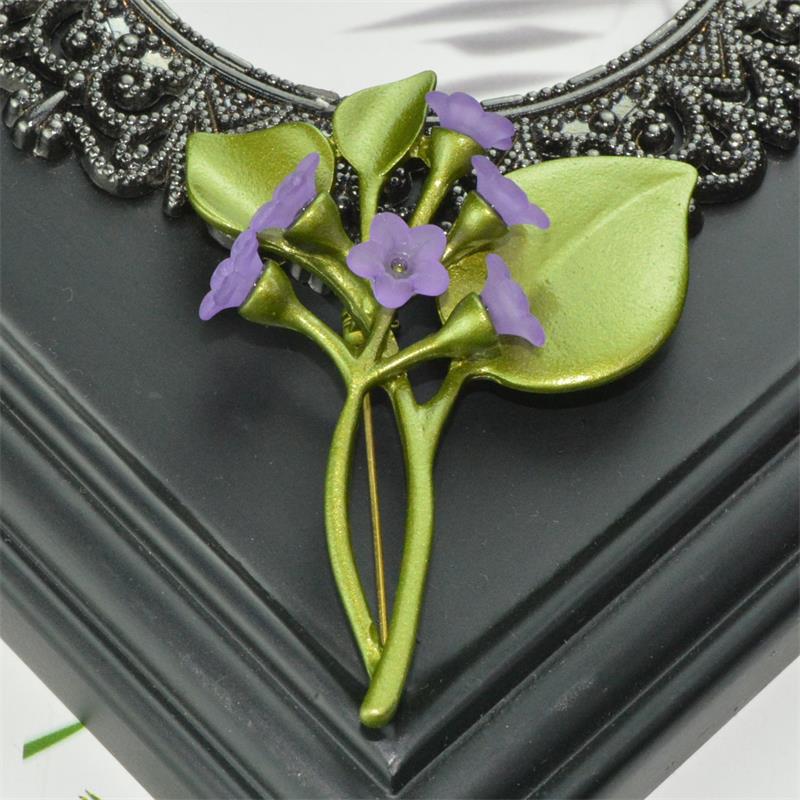 HUANZHI Vintage émail vert couleur plante perles broche arbre Lotus feuille myrtille fleur bambou broche pour femmes bijoux: 12