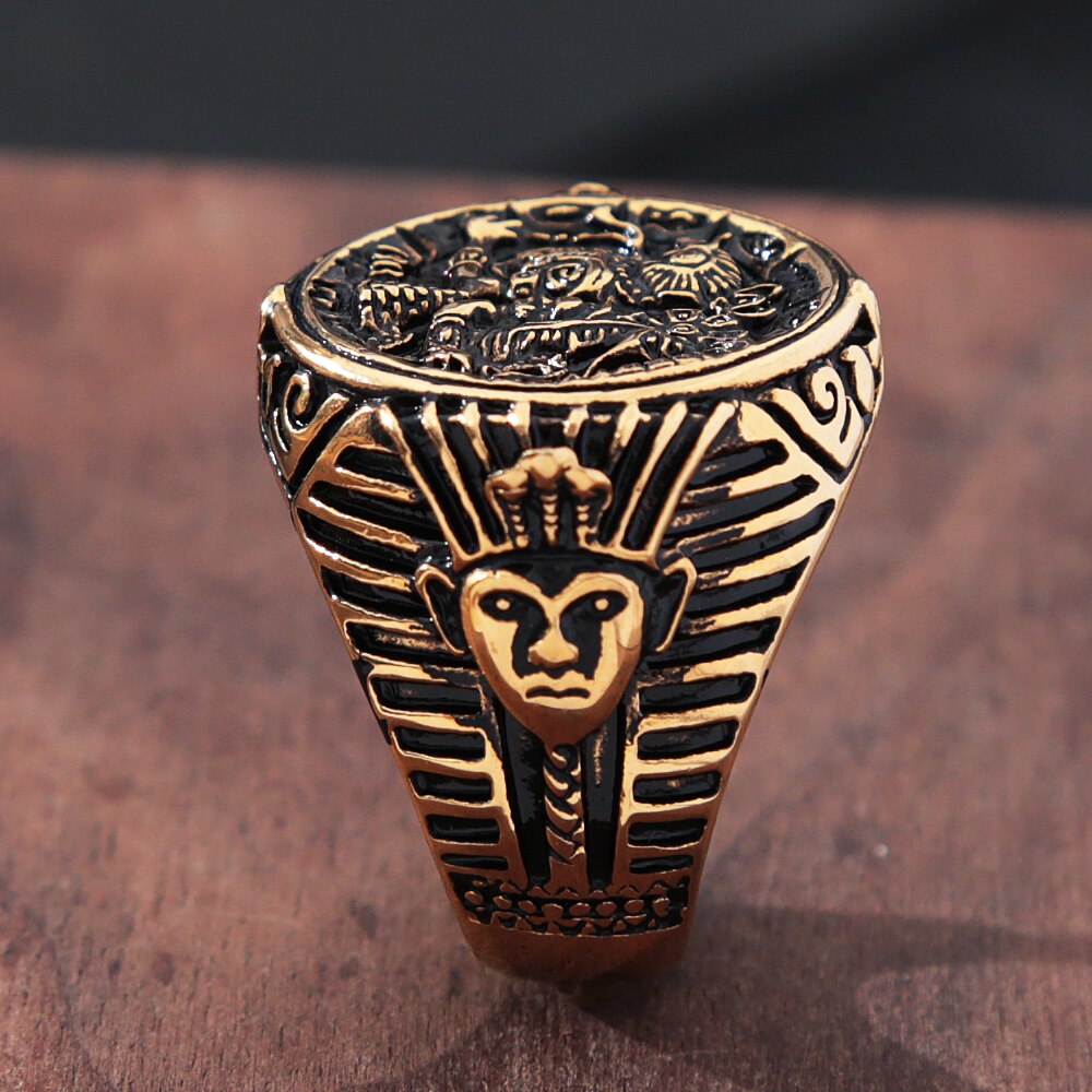 Vintage Anubis Egyptian Ring Jewelry Mens Stainless Steel Egyptian Pharaoh Stamp Ring Gothic Biker Amulet