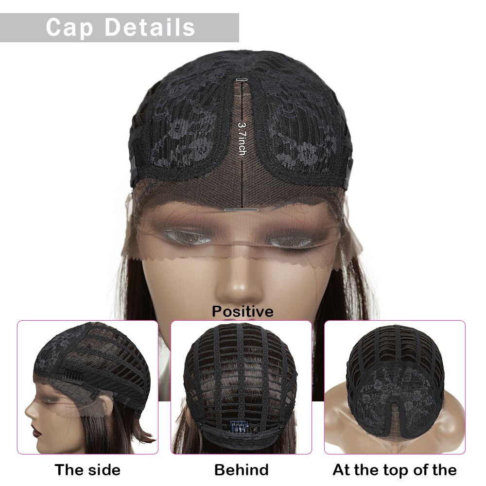 Caschetto corto Dei Capelli Nero Sintetico Parrucca Anteriore Del Merletto Parte Centrale Resistente Al Calore Marrone Medio Parrucche Diritte per le Donne 12 pollici alibaby