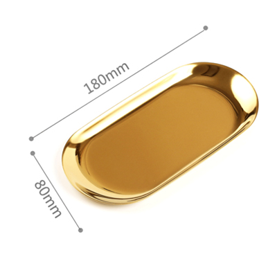 Nordeuropæisk guld dekoration plader dessert metal bakke ins smykker ring opbevaring bakke til cupcake ellipse sølv/rosa guld: Lille guld