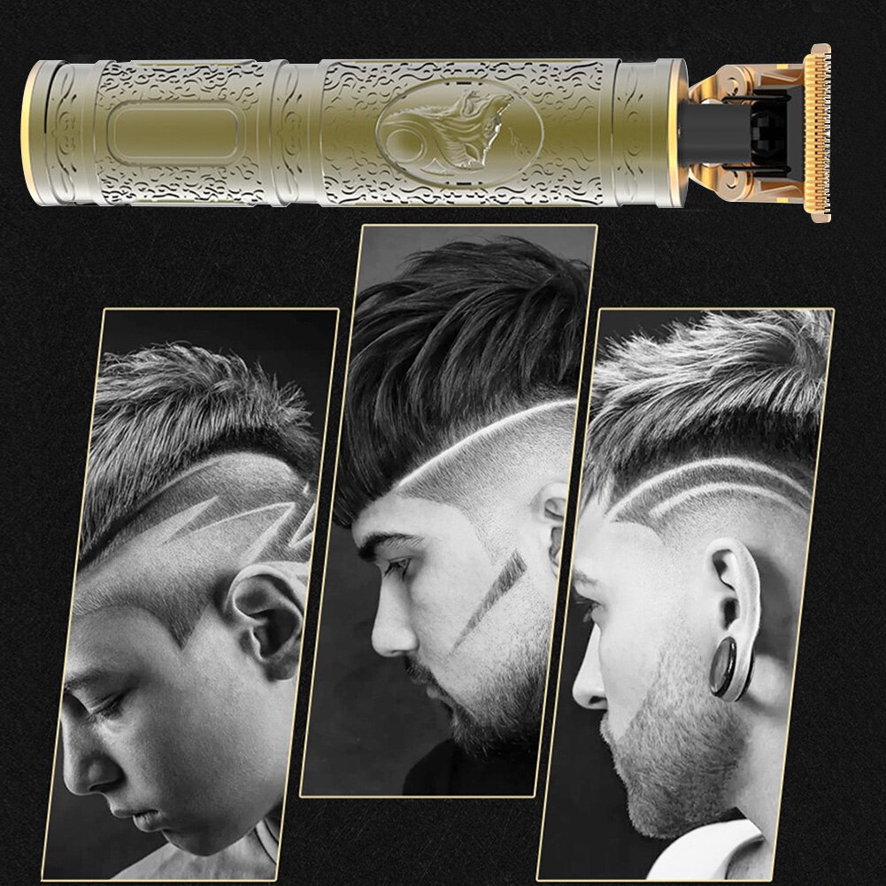 Hair Trimmer USB Rechargeable Hair Clipper Wolf Head Carving Men Oil Head Beard Electric Push Shears