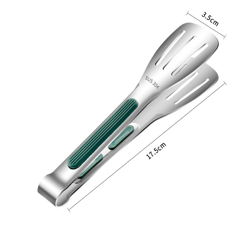 Anti-Scald Food Tongs Steak Bread Serving Clip Stainless Steel Buffet Heater Clamp Barbecue Cooking Tools Kitchen Accessories: 17.5cm Green Silver