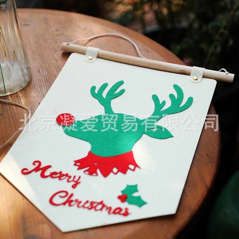 Christmas Year Wall Decoration Flag Felt Cloth Deer Santa Claus Felt Cloth Hanging Decoration