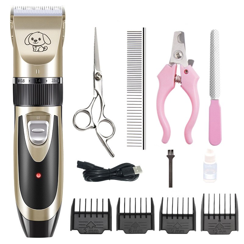 Hond Clipper Professionele Elektrische Pet Hair Trimmer Voor Honden Katten Grooming Elektrische Scheerapparaat Set Kat Haar Snijden Remover Machine: Gold set-E